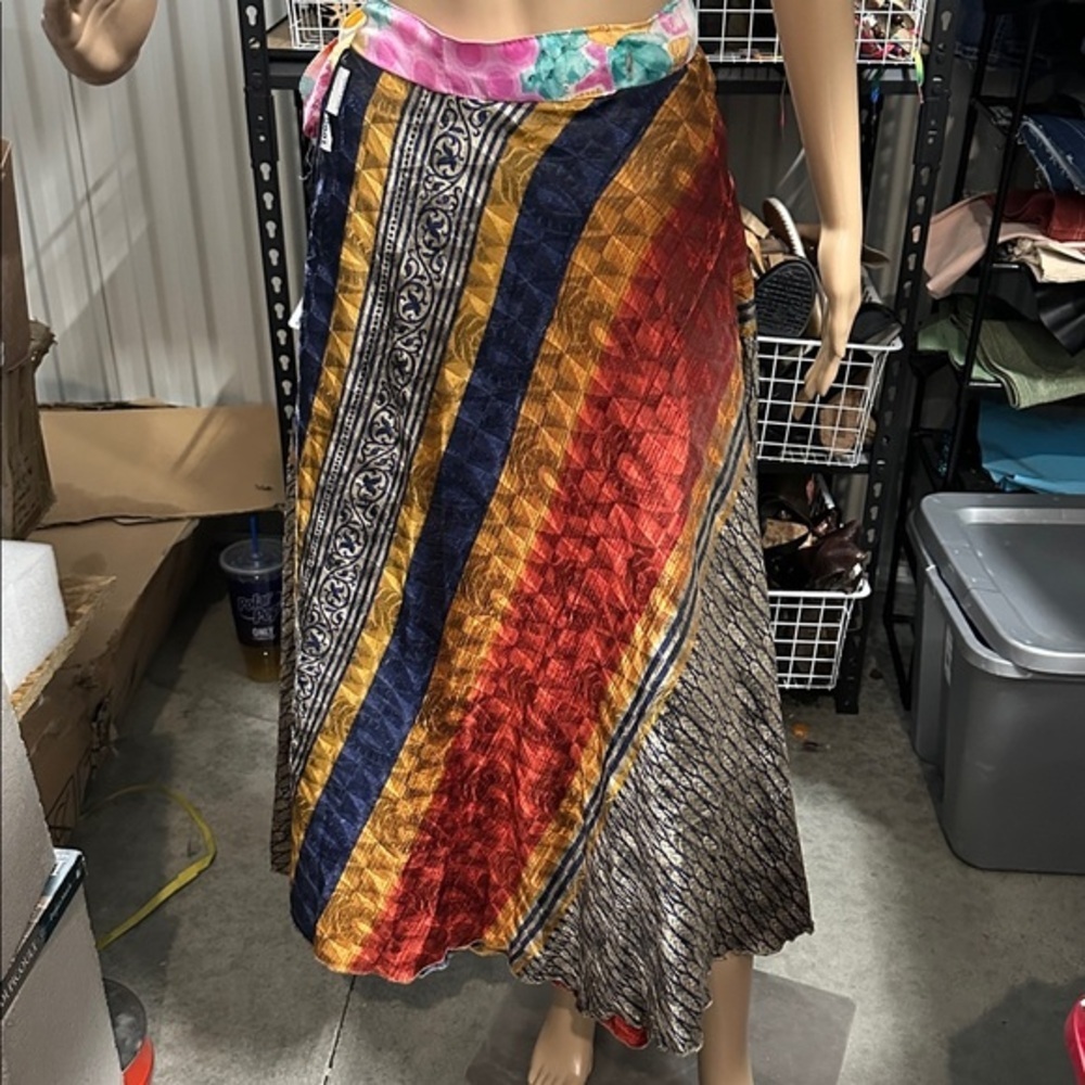 Elegant Multicolor reversible BOHO Striped wrap around Mixi Skirt